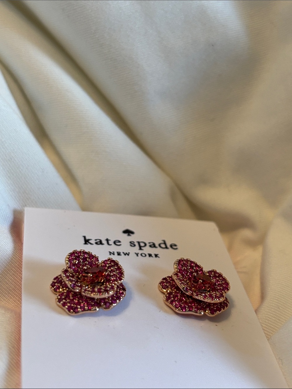 kate spade Scarlet blossom rose Gold-Tone Pink Crystal layered Stud Earrings - Picture 10 of 10